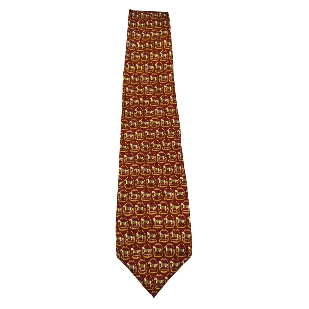Gap Premium 1969 Mens Silk Tie Burgundy Red Equestrian Horse Stirrup Pattern